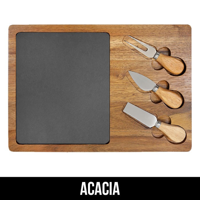 13 3/4" x 9 3/4" Wood/Slate Rectangle Cheese Set with Three Tools - LZR