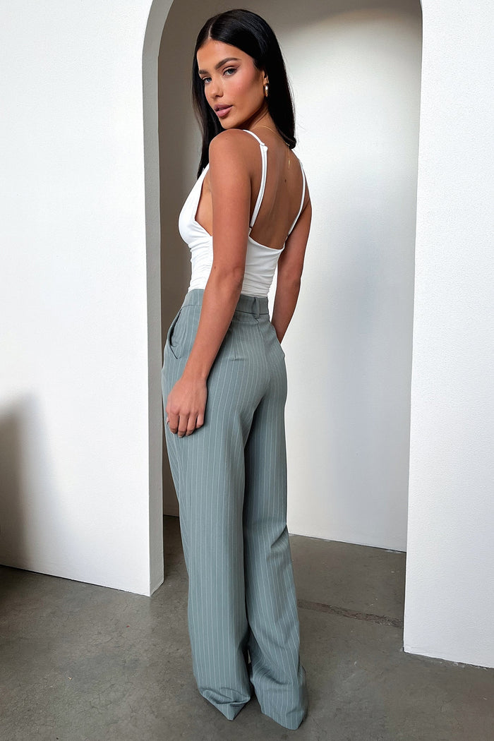 Alaric High Rise Pants - Grey Pinstripe