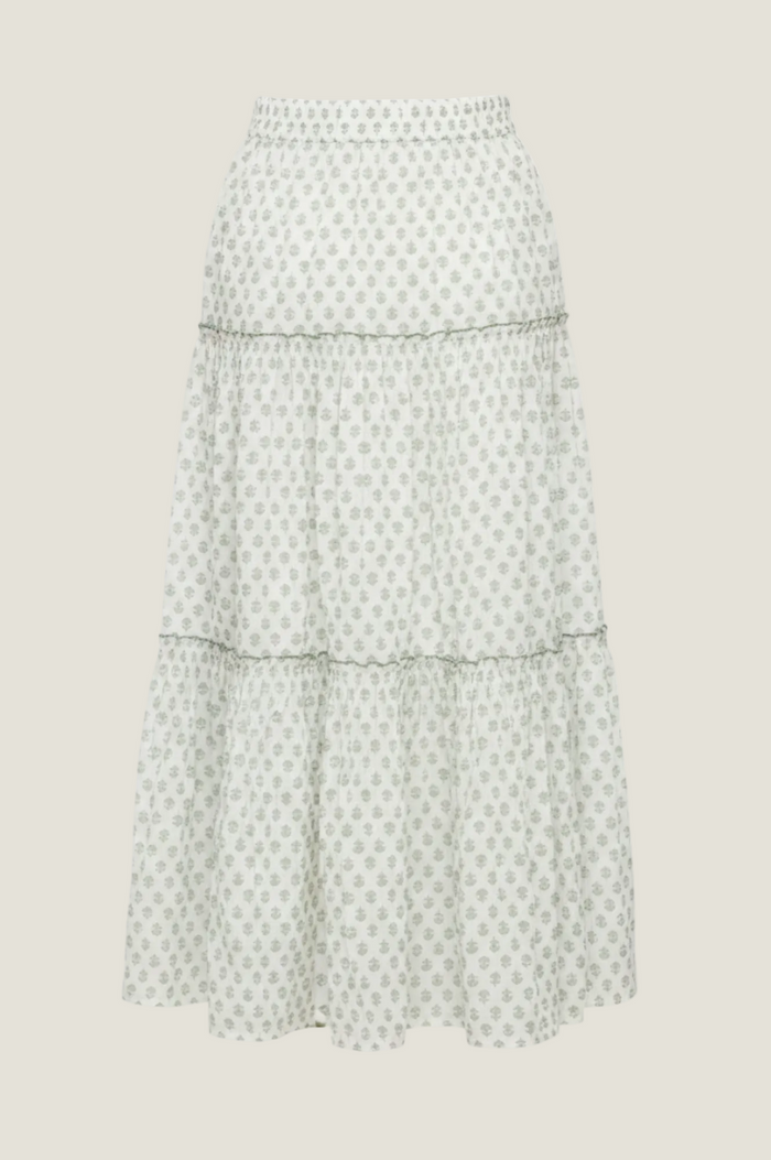 APPROVED Bea Printed Organic Cotton Skirt | Lixus White/Sage - Aspiga