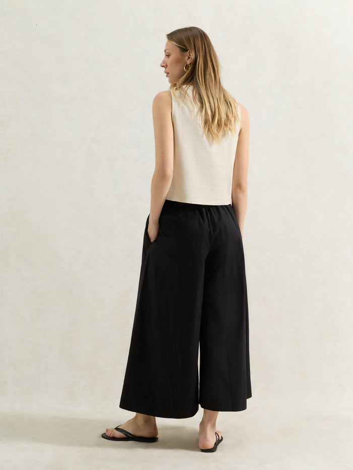 Black Cotton Poplin Culottes