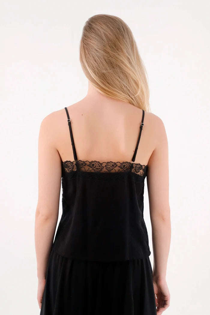 Black Strap Lace Shirt for Women
