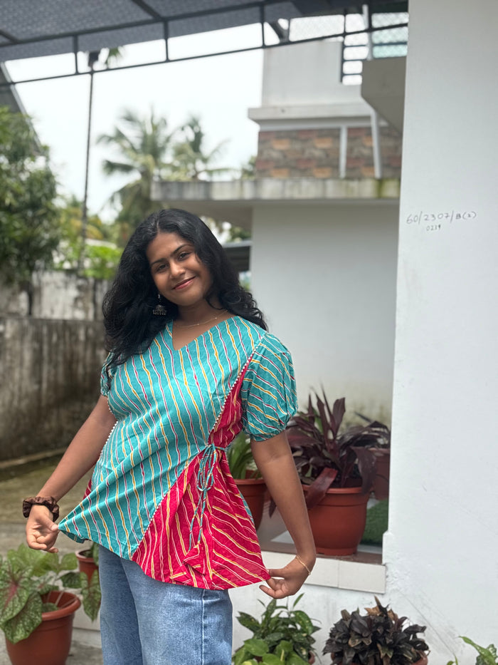 Blue Lehriya Short kurti