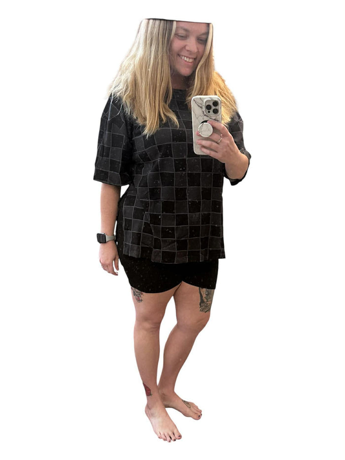 Checks biker short set w/ pockets