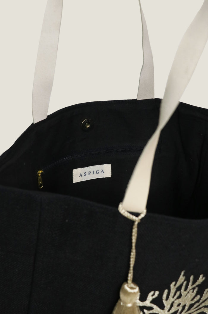 Coral Jute Beach Bag | Black/ Gold - Aspiga