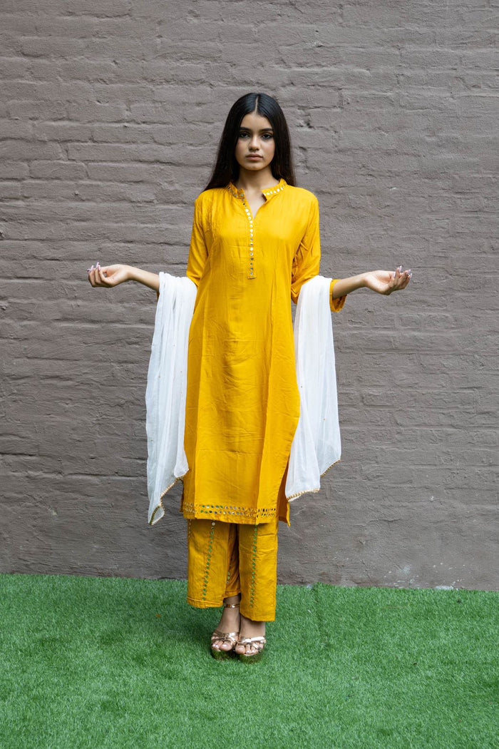 Cotton Silk Mustard Yellow Palazzo Suit