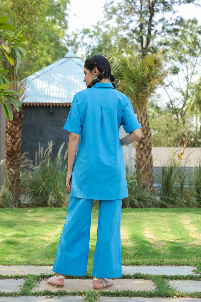 Cyan Blue Cotton Co-ord Set