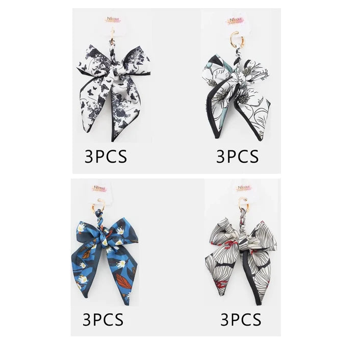 Floral Silk-Feel Scarf Bow Keychain – Elegant Bag Charm & Keychain Accessory (16cm) (QE3117)