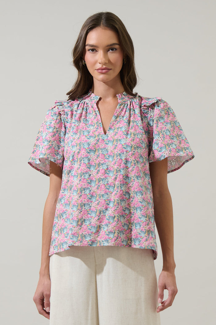 Gemalee Eyelet Mei Split Neck Top