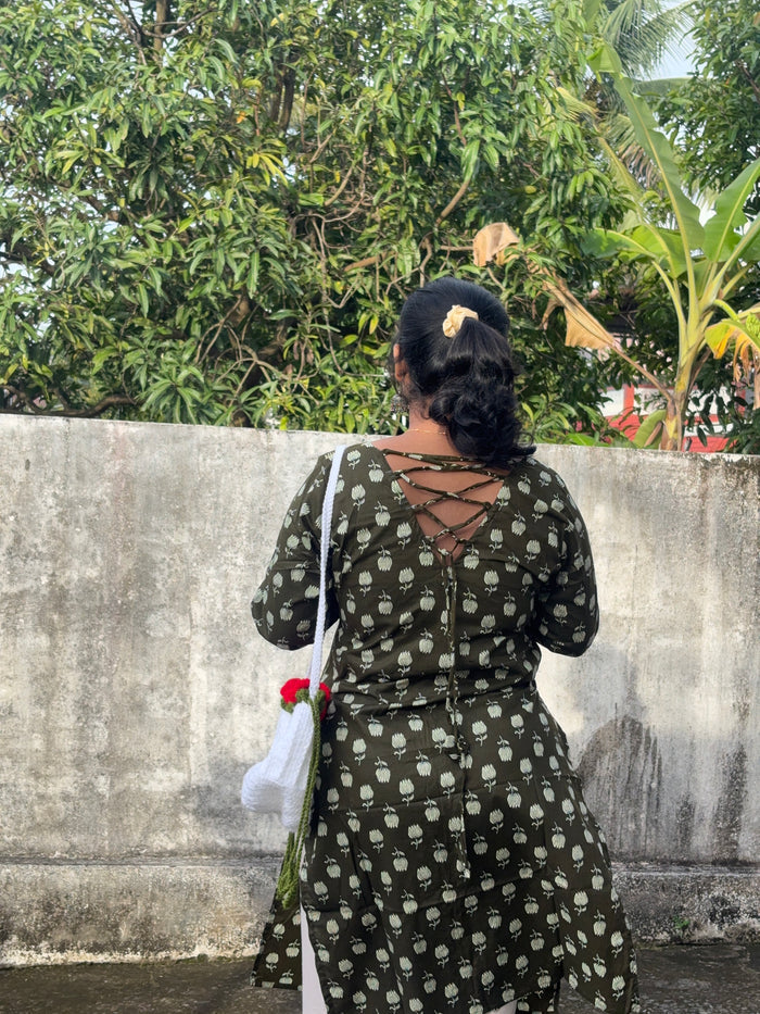 Green Lotus Side Slit kurti