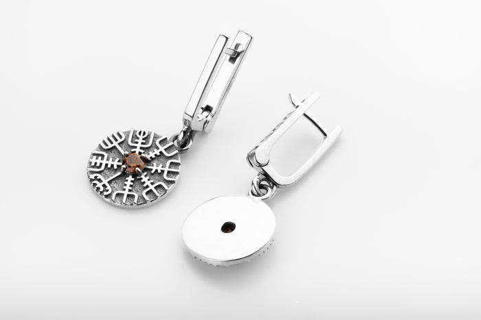 vkngjewelry Earrings Handcrafted Silver Runes with Vegvisir Drop Earrings