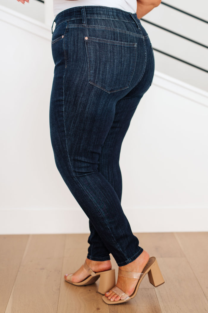 Judy Blue High Waist Hand Sanded Resin Button Fly Skinny Jeans