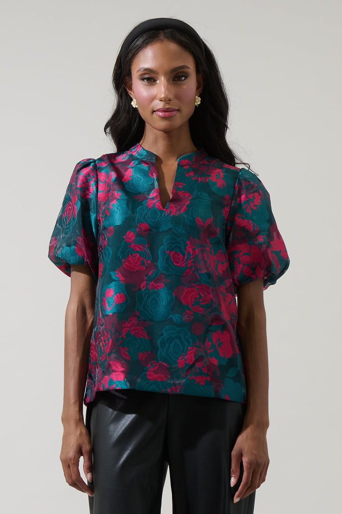 Kaelani Jacquard Tavia Split Neck Top