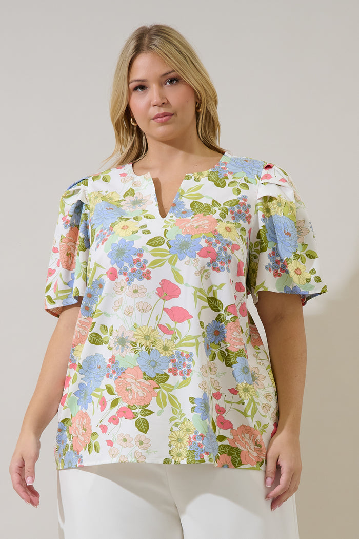 Kayla Puff Sleeve Top Esther Floral Curve