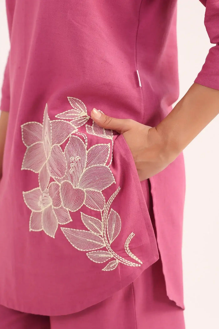 Lilac Bloom Cotton Flex Embroidered Co-ord Set
