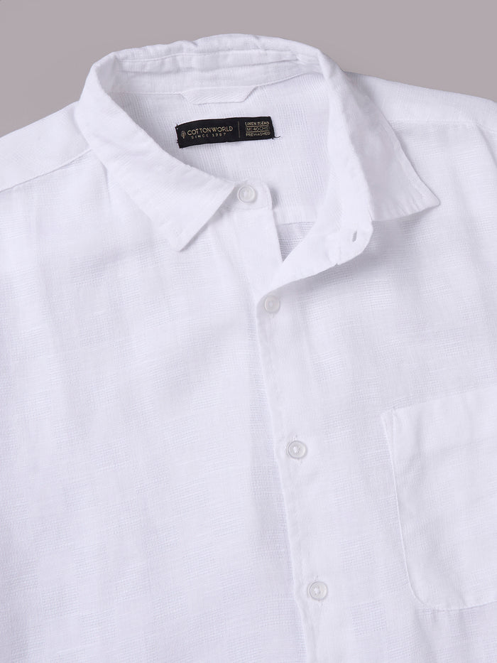 Men's Full Sleeves Cotton Linen Regular Fit Shirt White