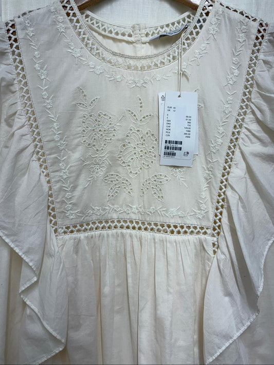 & Other Stories Ruffle Sleeve Mini Dress UK 12 EU 40 Broderie Trim Detail - BNWT