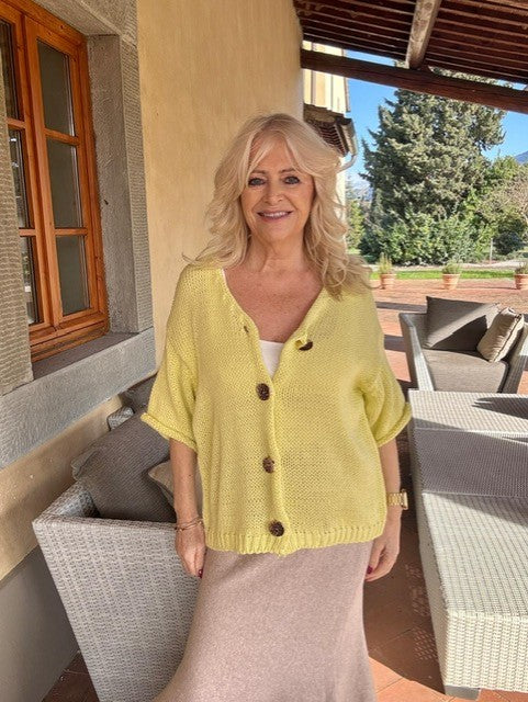 Pierina Gold Button Cardigan Lemon