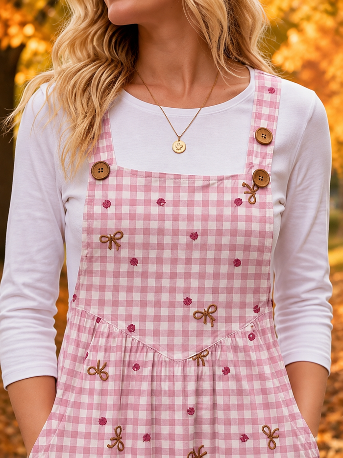 Pink Gingham Overall Dress