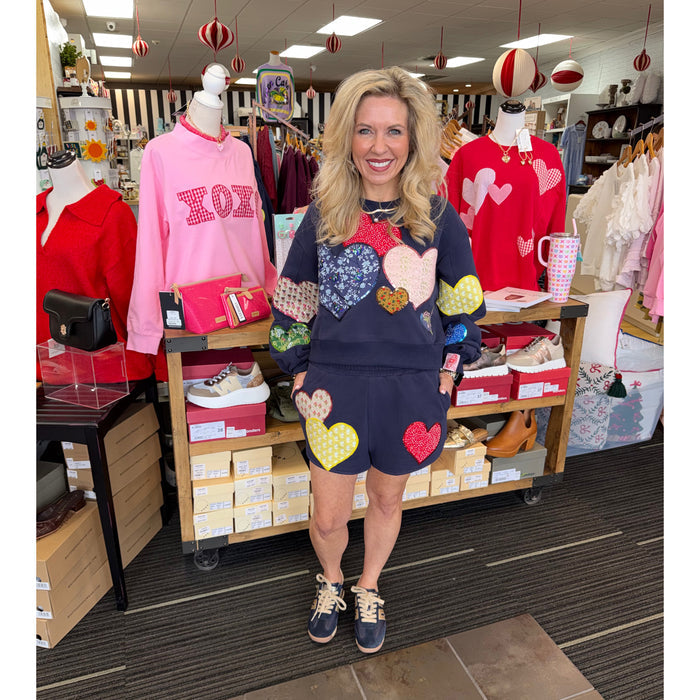 Queen of Sparkles - Multi, Embroidered Hearts Sweatshirt 2559 - Navy - SALE