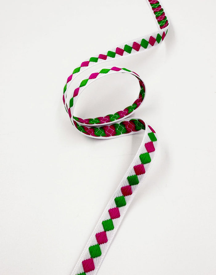 Rhombus Jacquard Ribbon, White