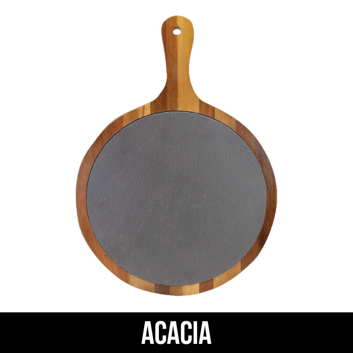 Round Acacia Wood/Slate Serving Board with Handle