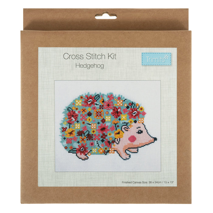 Trimits Counted Cross Stitch Kit Large: Hedgehog, 36x36cm, Includes Aida Fabric, Pre-Sorted Threads, Needle, Personalizing Alphabet, In...