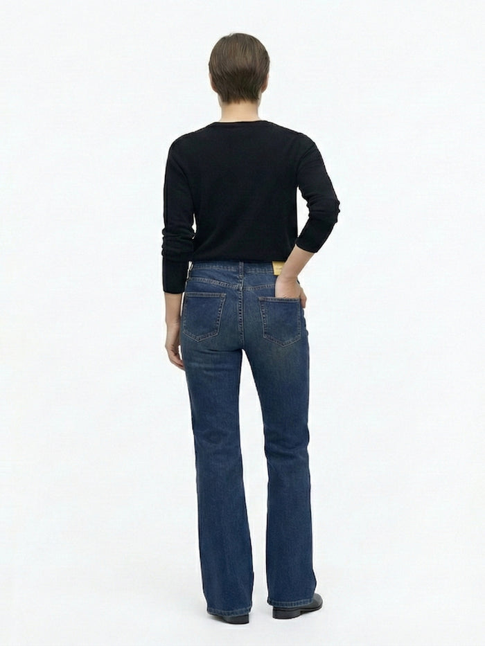 Women High-Rise Bootcut Dark Blue Denim Jeans