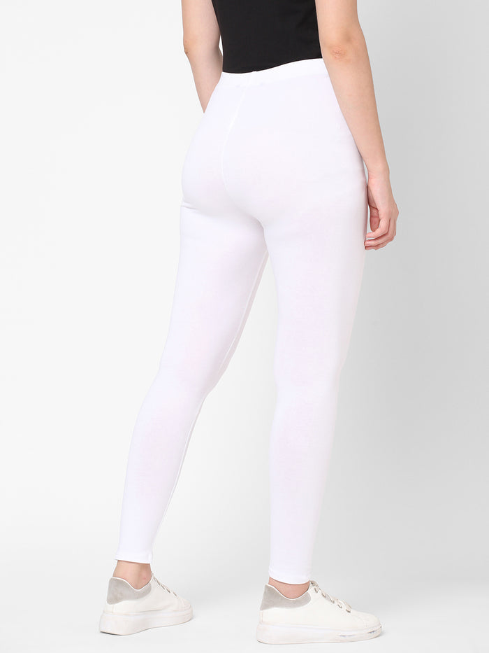 Women's Cotton Elastane Slim Fit Knit Tights White