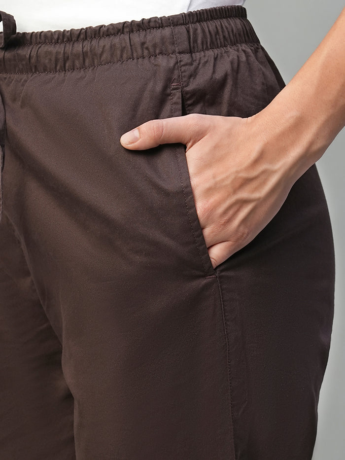 Women's Cotton Lycra Regular Fit Drawstring Pant Brown