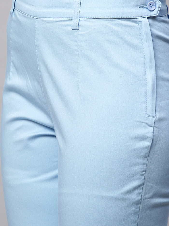 Women's Cotton Lycra Regular Fit Pant Blue