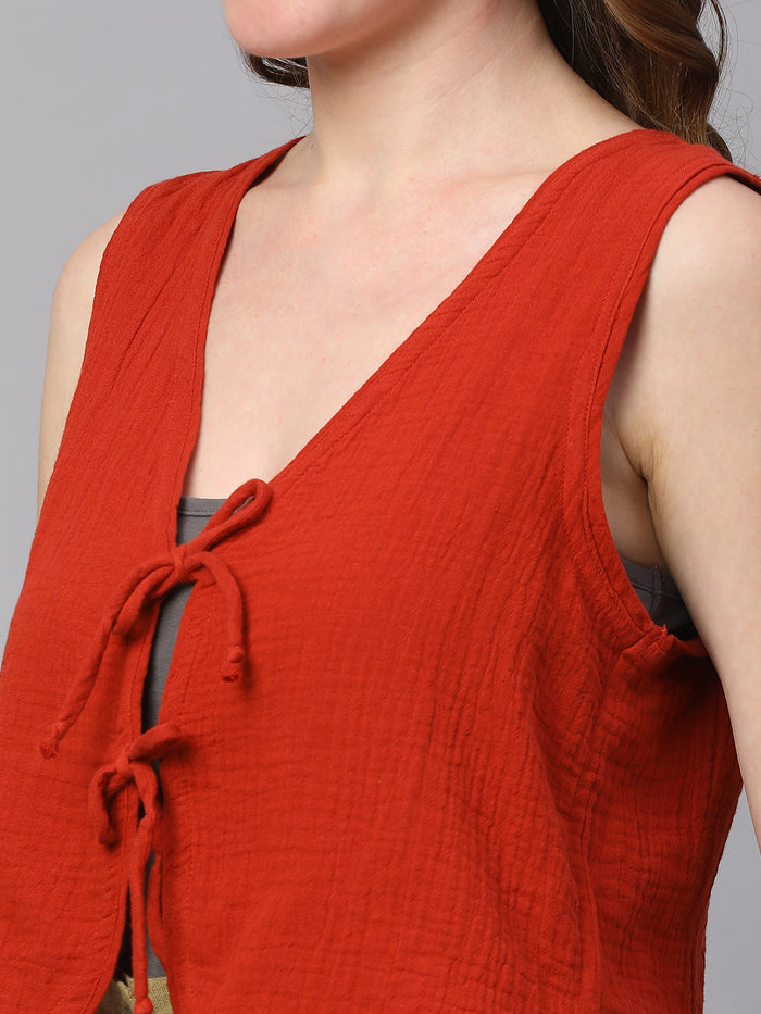 Women's Cotton Regular Fit Waistcoat Rust