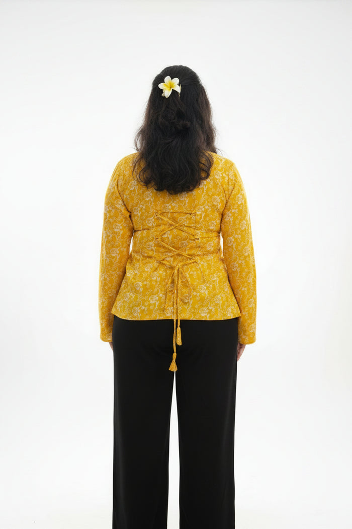 Yellow centre slit Corset back kurti