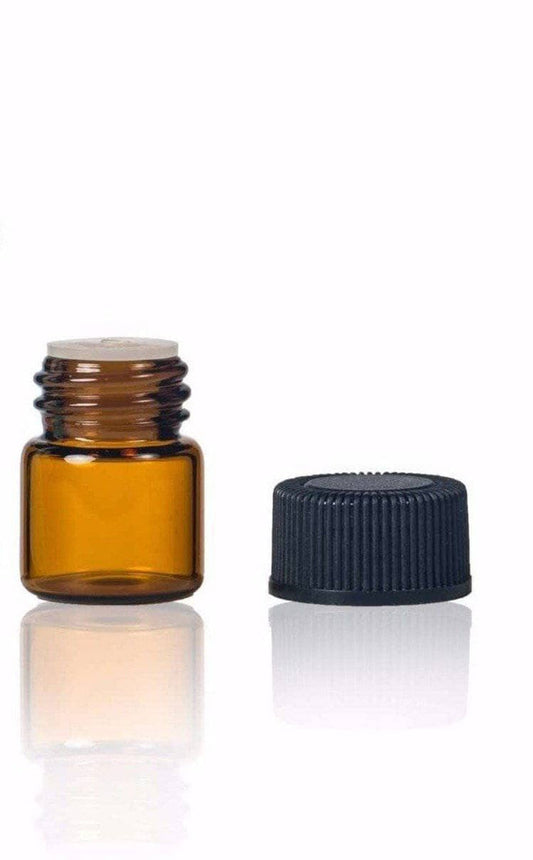 1 ml Amber Glass Vial w/ Orifice Reducer & Black Cap (Flat of 144) at Your Oil Tools