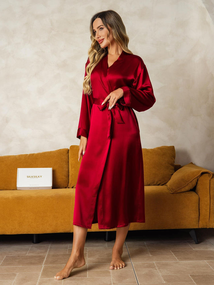 [Wine] SilkSilky  Long Sleeve Women's Robe 004