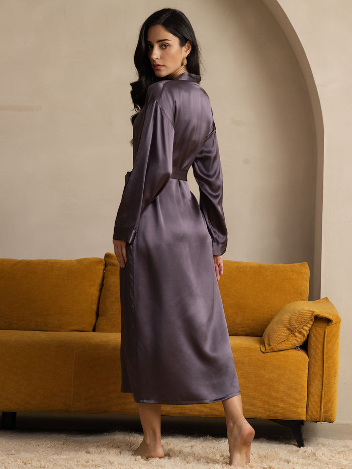 [Purple Gray] SilkSilky  Long Sleeve Women's Robe 002