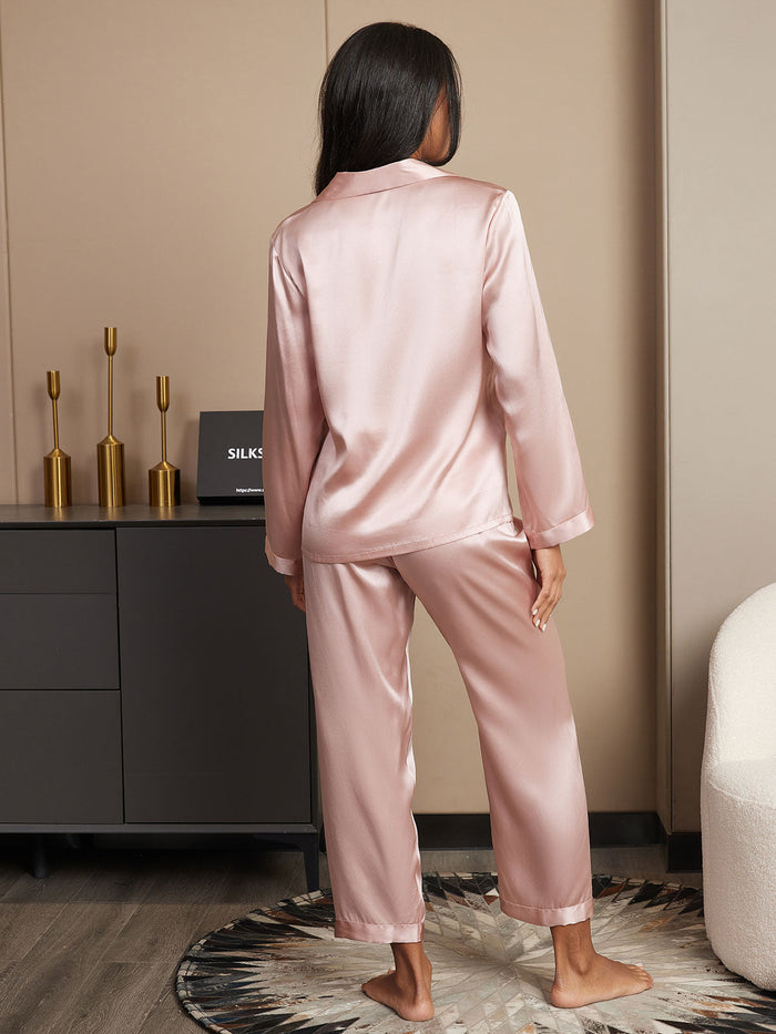 [Pink] SilkSilky  Long Sleeve Lapel Collar Women's Pajamas 002