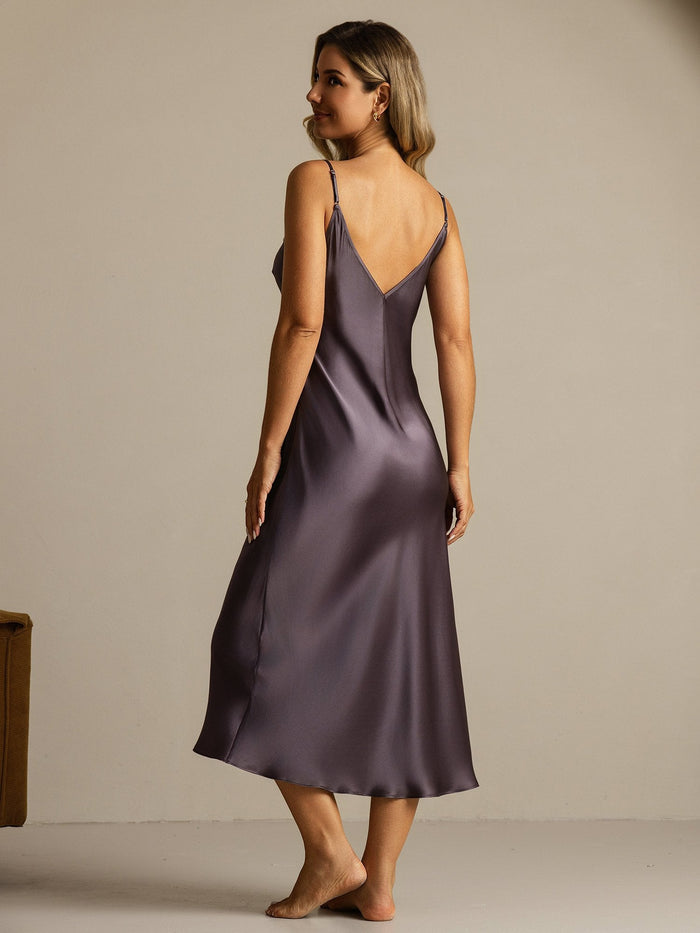 [Purple Gray] SilkSilky  Spaghetti Strap V Neck Nightgown 002