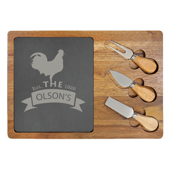 13 3/4" x 9 3/4" Wood/Slate Rectangle Cheese Set with Three Tools - LZR
