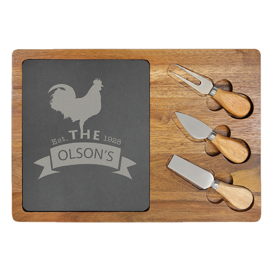 13 3/4" x 9 3/4" Wood/Slate Rectangle Cheese Set with Three Tools - LZR