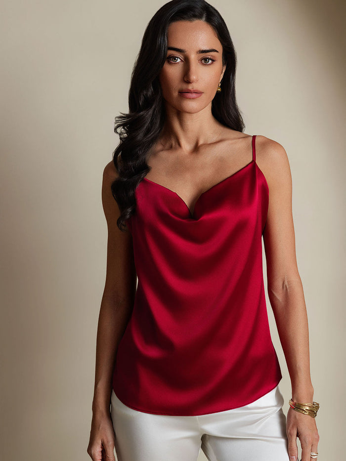 [Wine] SilkSilky  Spaghetti Strap Cowl Neck Camisole Top 001