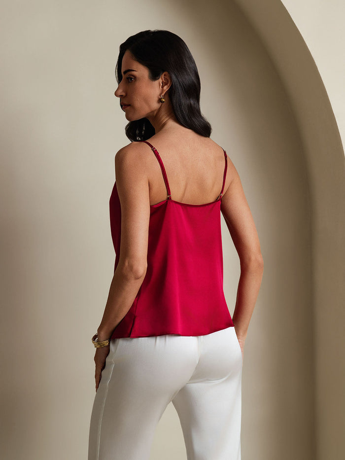 [Wine] SilkSilky  Spaghetti Strap Cowl Neck Camisole Top 002