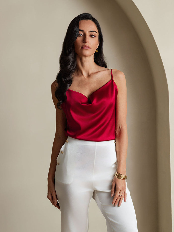 [Wine] SilkSilky  Spaghetti Strap Cowl Neck Camisole Top 005