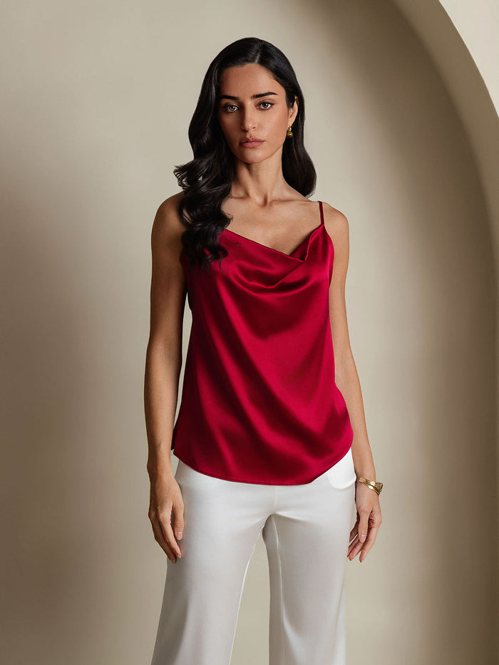[Wine] SilkSilky  Spaghetti Strap Cowl Neck Camisole Top 006