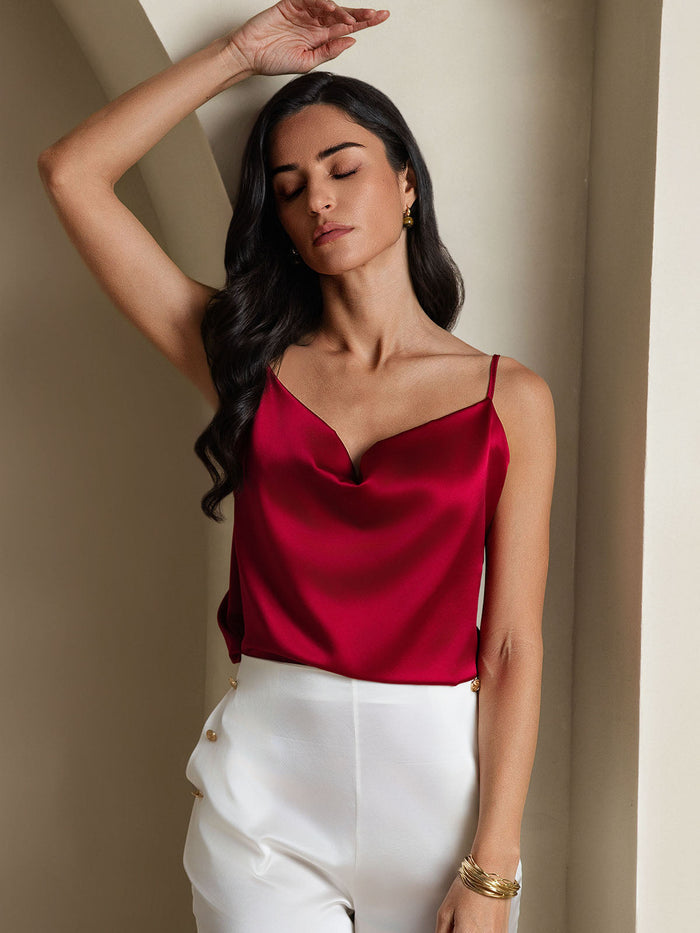[Wine] SilkSilky  Spaghetti Strap Cowl Neck Camisole Top 007