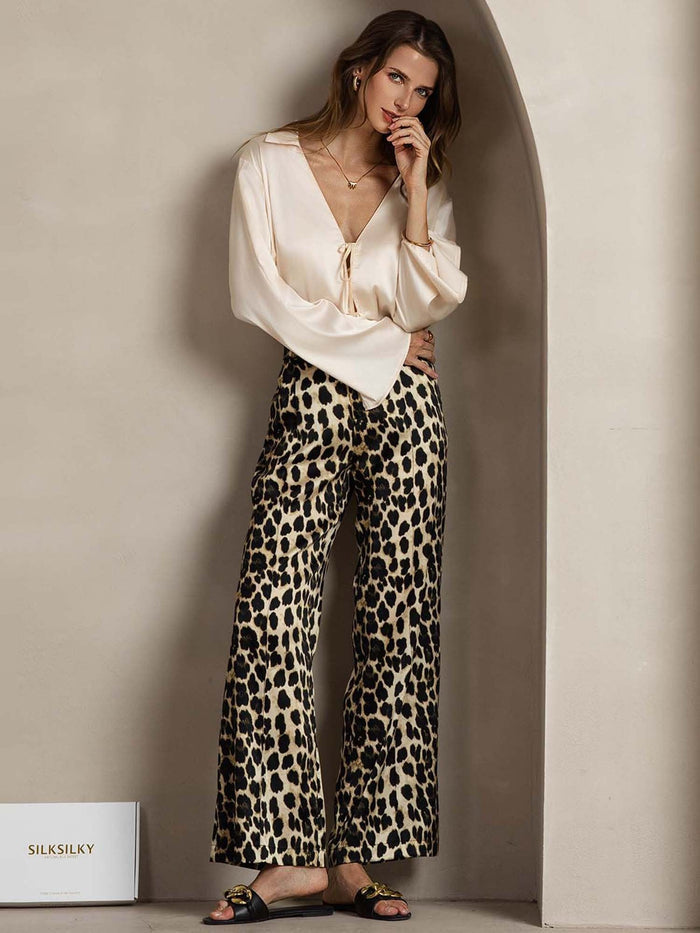 [Leopard] SilkSilky  19Momme Silk Womens Pants 005,