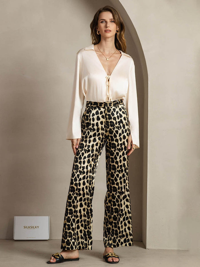 [Leopard] SilkSilky  19Momme Silk Womens Pants 006,