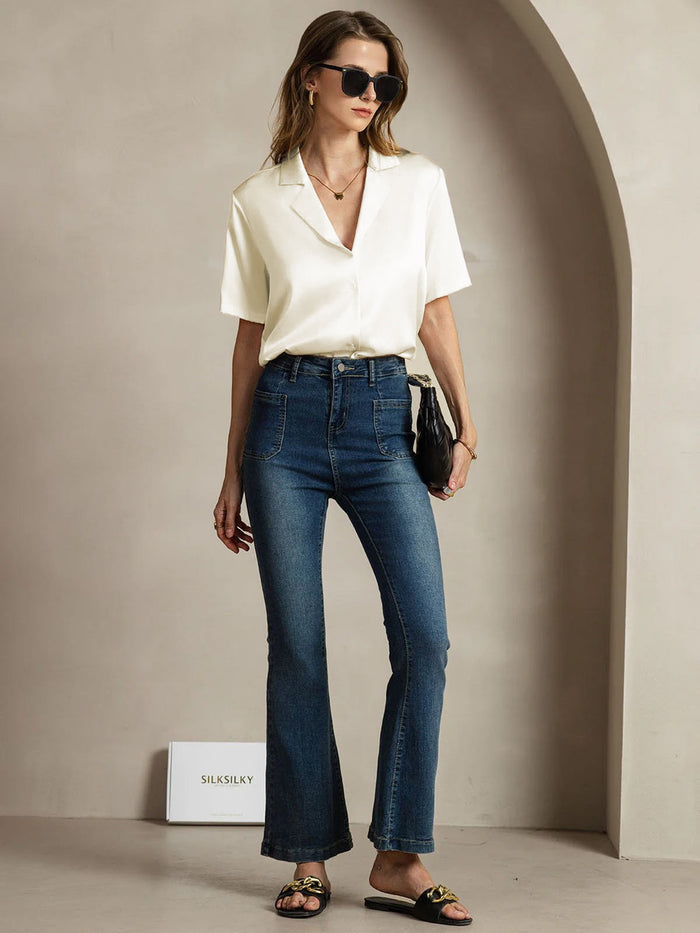 [Ivory] SilkSilky  Short Sleeve Lapel Collar Women's Shirts 007