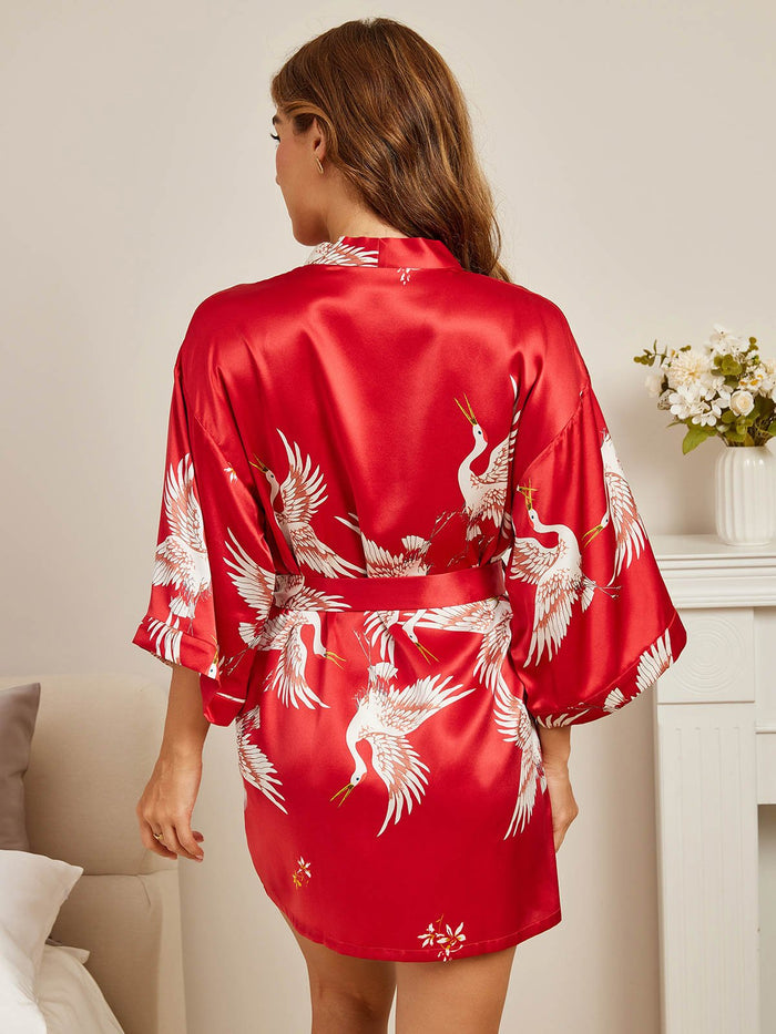 [Dark Red] SilkSilky  3/4 Sleeve Women's Robe 002