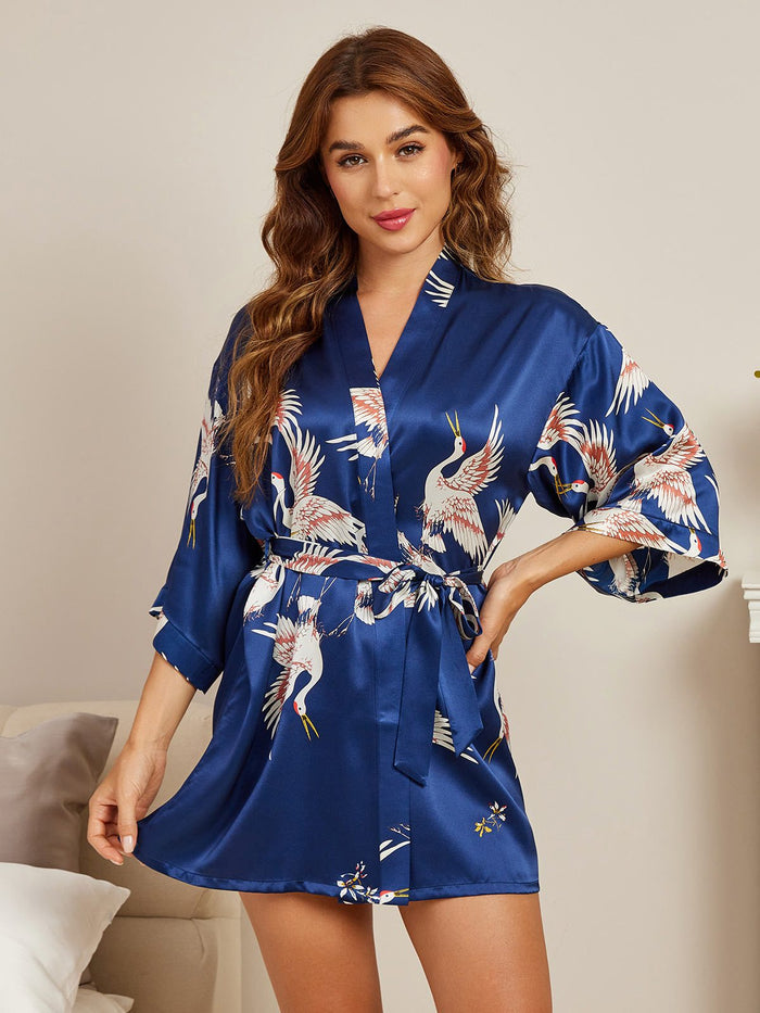 [Dark Blue] SilkSilky  3/4 Sleeve Women's Robe 003