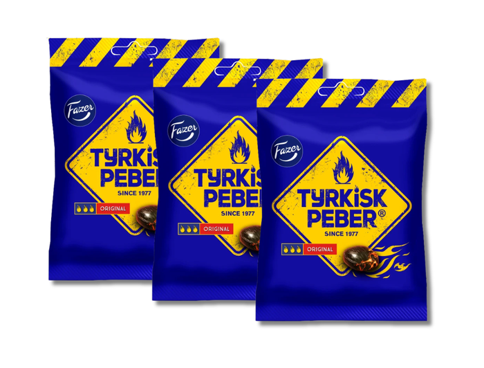 3 Bags of Fazer Tyrkisk Peber 150g (5.29 oz) – Fiery Salty Licorice Hard Candies